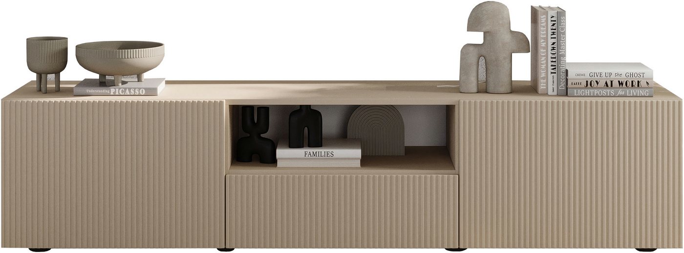 Home affaire Lowboard Rio Breite 181 cm, TV-Board 2 Türen u. 1 Schubkasten, TV-Schrank, geriffelte MDF-Fronten, modern u. elegant, Kabelführung, viel Stauraum – Bild 2 von 5