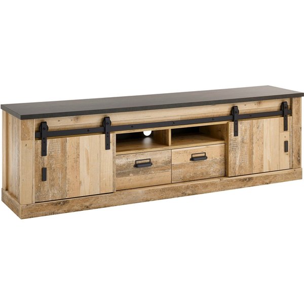 Home affaire Lowboard Sherwood, TV-Unterteil im Industrial-Style, Kommode, TV-Schrank, Scheunentorbeschlag & Apothekergriff, in 2 Farben & Größen erhältlich