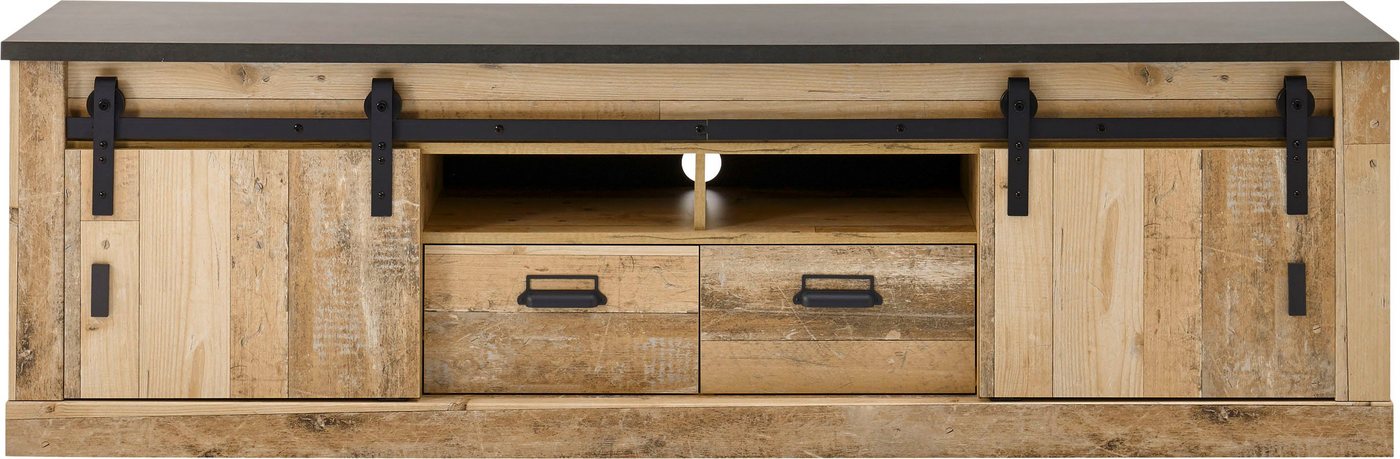 Home affaire Lowboard Sherwood, TV-Unterteil im Industrial-Style, Kommode, TV-Schrank, Scheunentorbeschlag & Apothekergriff, in 2 Farben & Größen erhältlich – Bild 3 von 5