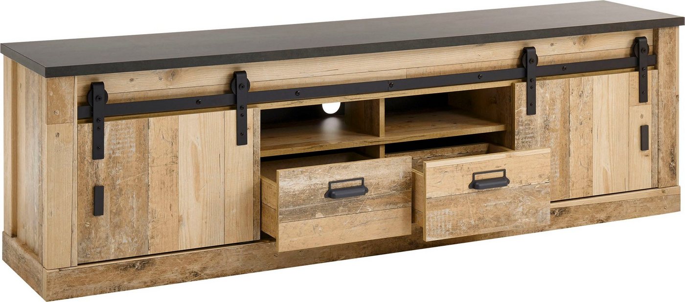 Home affaire Lowboard Sherwood, TV-Unterteil im Industrial-Style, Kommode, TV-Schrank, Scheunentorbeschlag & Apothekergriff, in 2 Farben & Größen erhältlich – Bild 4 von 5