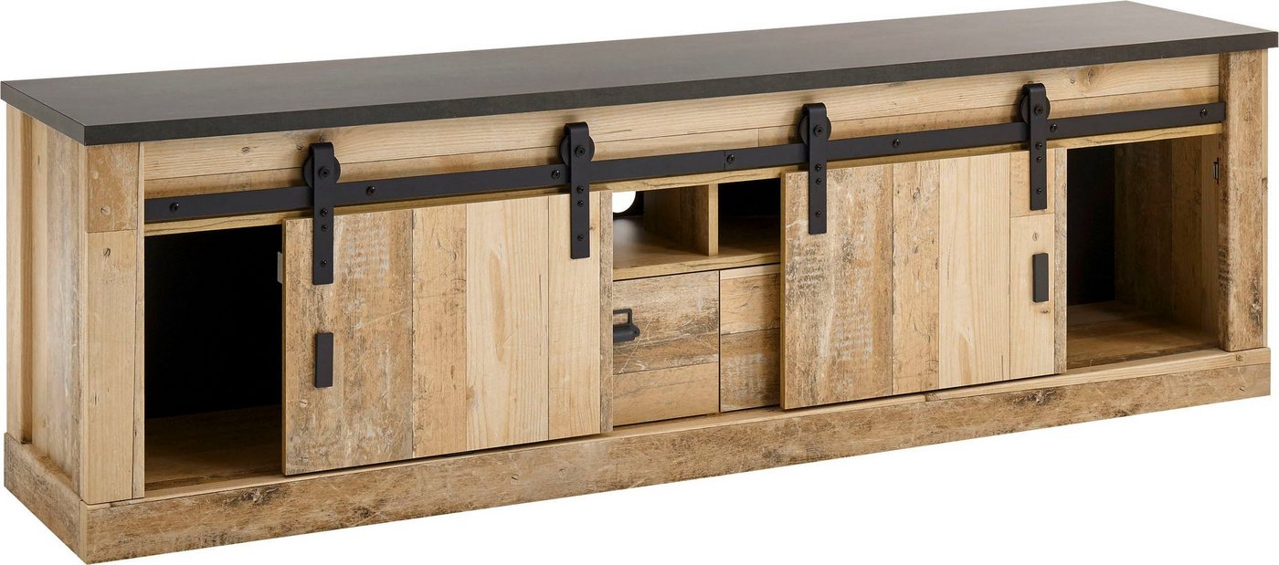 Home affaire Lowboard Sherwood, TV-Unterteil im Industrial-Style, Kommode, TV-Schrank, Scheunentorbeschlag & Apothekergriff, in 2 Farben & Größen erhältlich – Bild 5 von 5