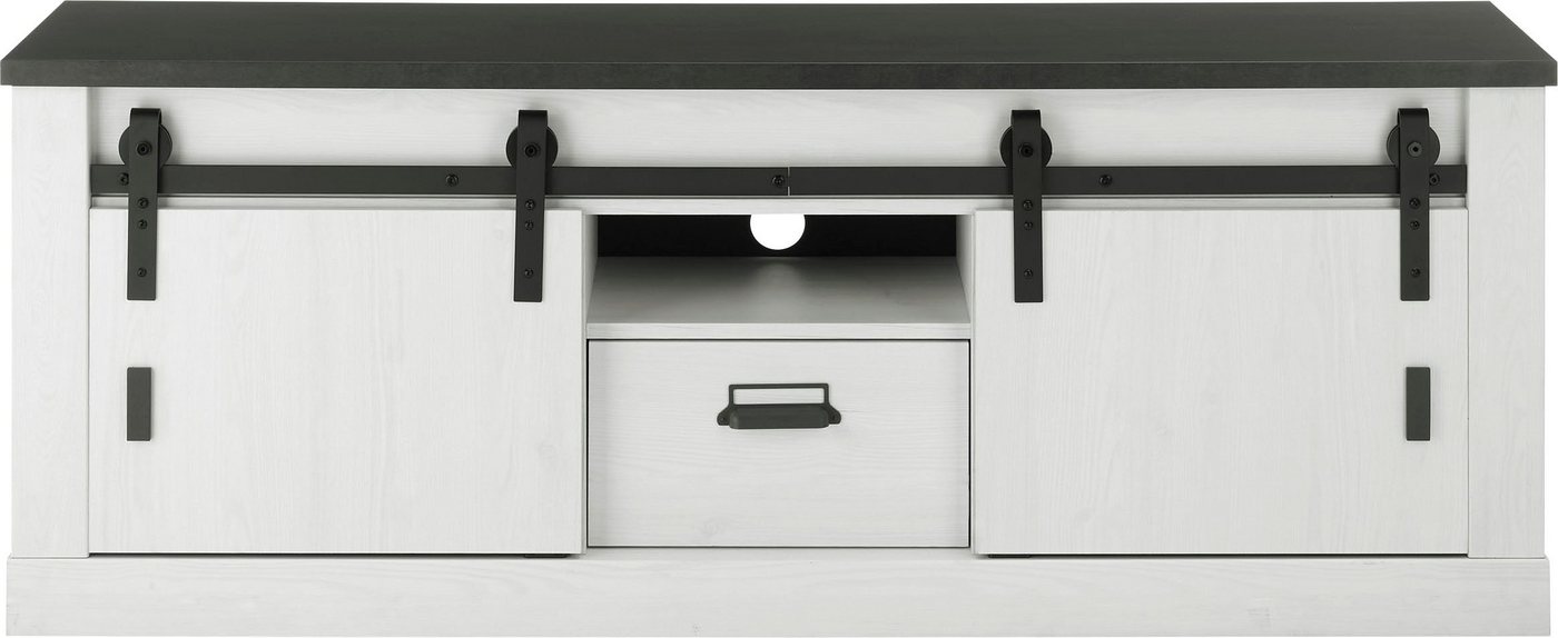 Home affaire Lowboard Sherwood, TV-Unterteil im Industrial-Style, Kommode, TV-Schrank, Scheunentorbeschlag & Apothekergriff, in 2 Farben & Größen erhältlich – Bild 3 von 5