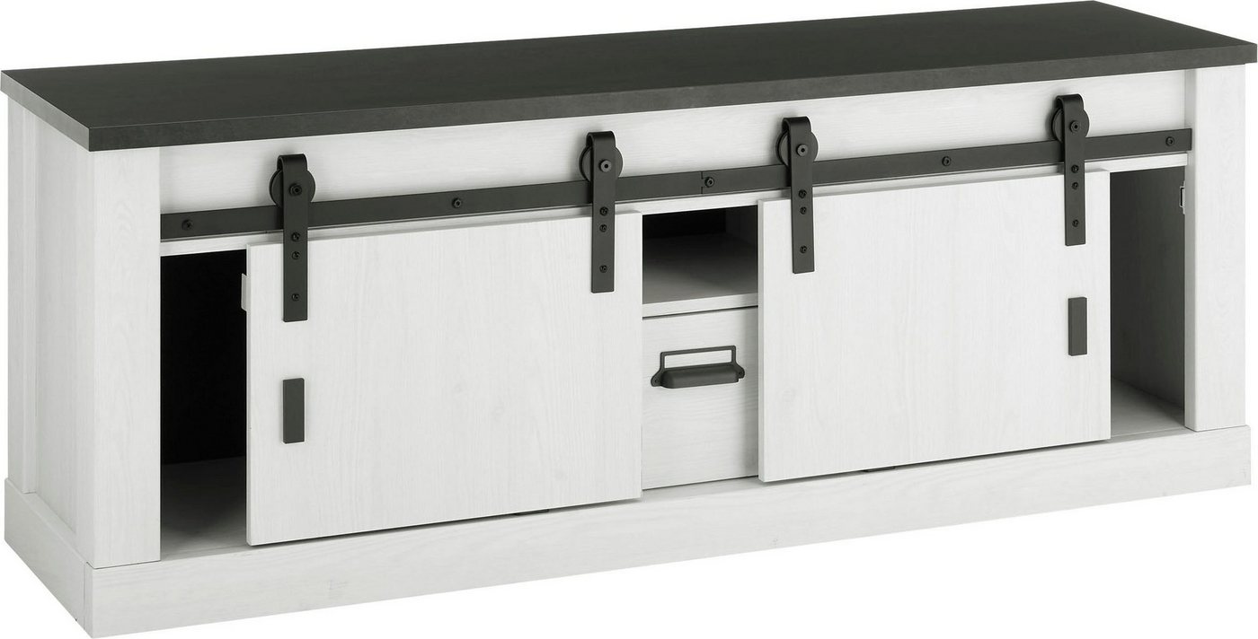Home affaire Lowboard Sherwood, TV-Unterteil im Industrial-Style, Kommode, TV-Schrank, Scheunentorbeschlag & Apothekergriff, in 2 Farben & Größen erhältlich – Bild 4 von 5