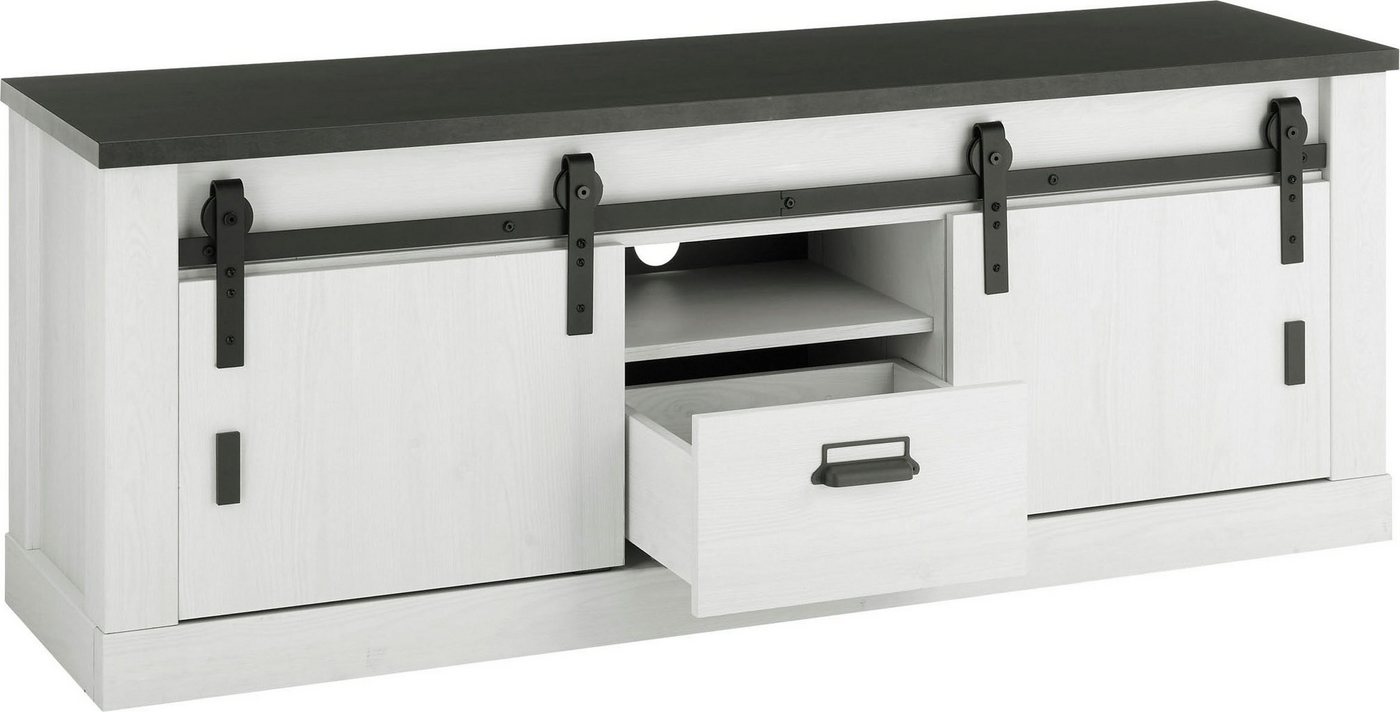 Home affaire Lowboard Sherwood, TV-Unterteil im Industrial-Style, Kommode, TV-Schrank, Scheunentorbeschlag & Apothekergriff, in 2 Farben & Größen erhältlich – Bild 5 von 5