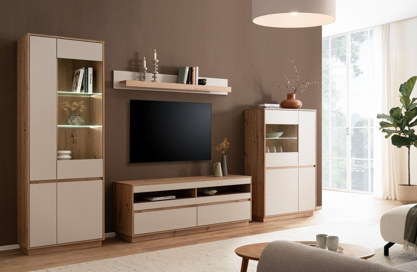 Home affaire Lowboard Sonora, moderner TV-Unterschrank, Kommode in Eiche Artisan, TV-Schrank, filigrane Rahmenoptik, ausreichend Stauraum, vielseitig einsetzbar – Bild 3 von 5
