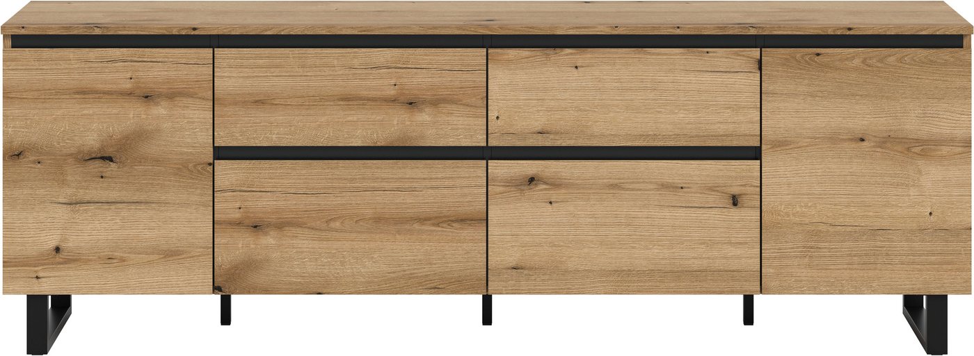 Home affaire Lowboard TOMA, 188cm breit, Metall-Kufen-Fuß, 2 Türen, 2 Schubkästen,2 Klappen, TV-Lowboard, Mediaschrank, Mediaboard, TV-Schrank, Schrank, Board – Bild 3 von 5