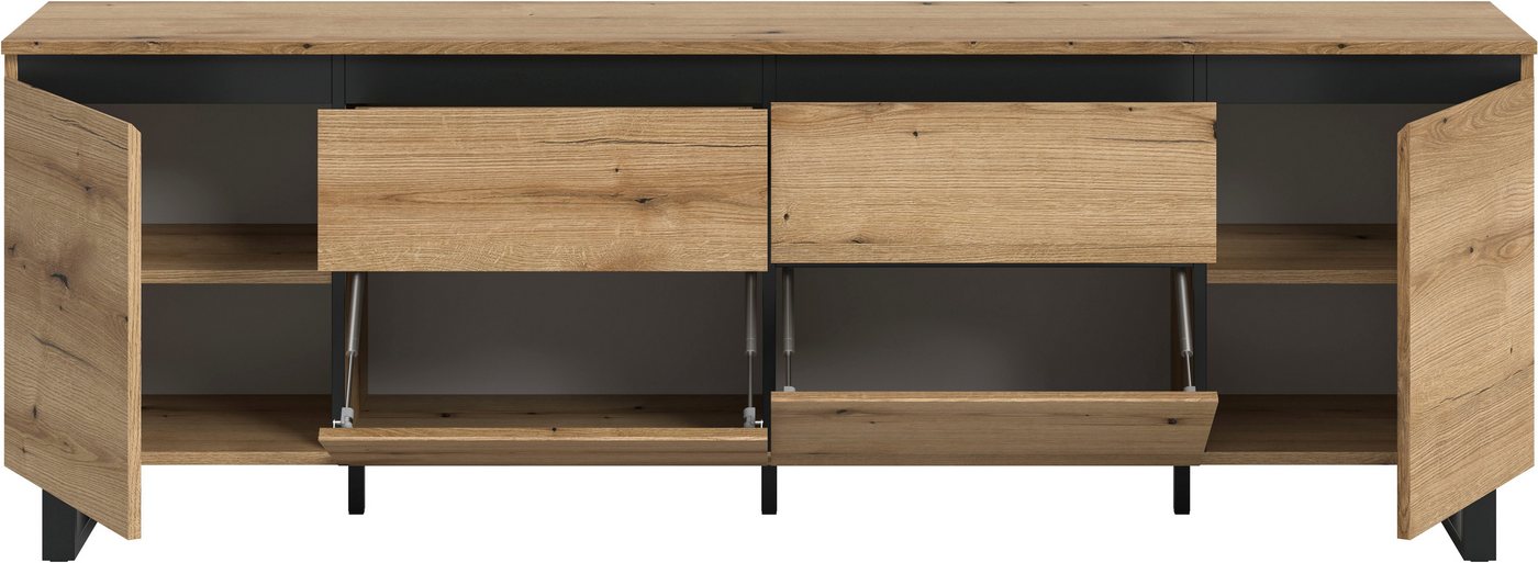Home affaire Lowboard TOMA, 188cm breit, Metall-Kufen-Fuß, 2 Türen, 2 Schubkästen,2 Klappen, TV-Lowboard, Mediaschrank, Mediaboard, TV-Schrank, Schrank, Board – Bild 4 von 5