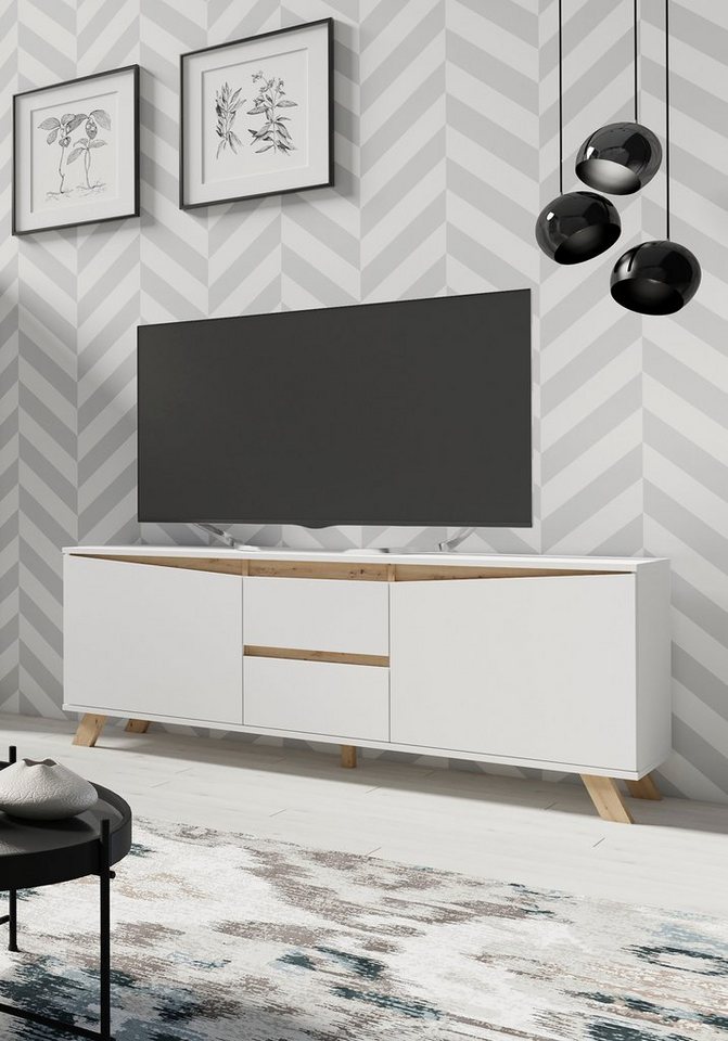 Home affaire Lowboard Valentin, 160cm TV Board mit 2 Türen und 2 Schubkästen in modernem Skandi Design – Bild 2 von 5