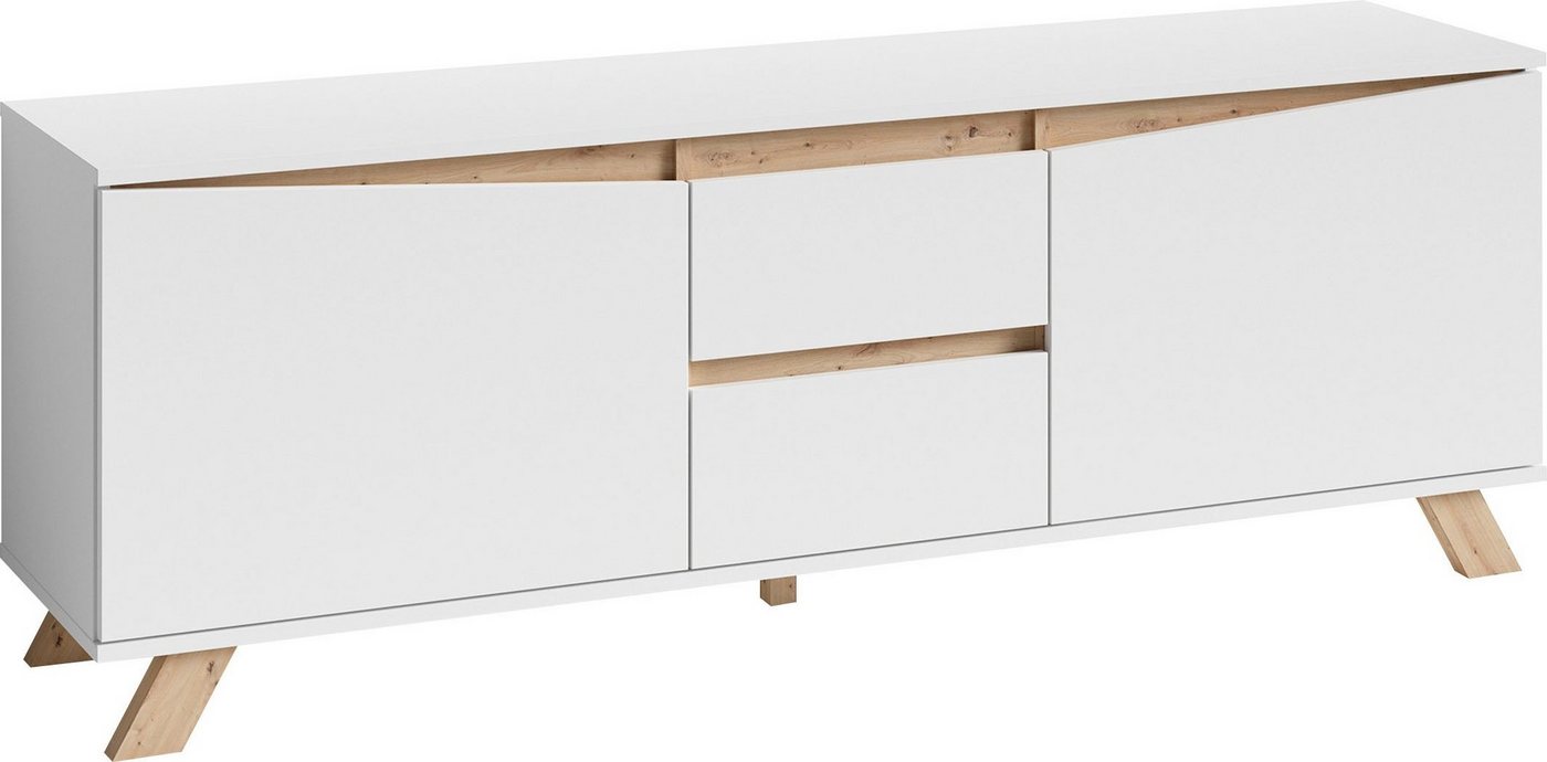 Home affaire Lowboard Valentin, 160cm TV Board mit 2 Türen und 2 Schubkästen in modernem Skandi Design – Bild 3 von 5