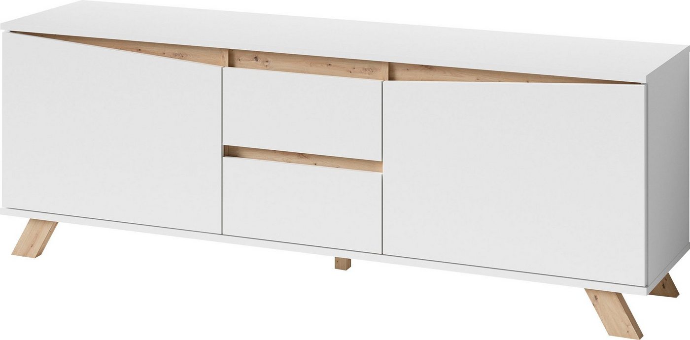 Home affaire Lowboard Valentin, 160cm TV Board mit 2 Türen und 2 Schubkästen in modernem Skandi Design – Bild 4 von 5