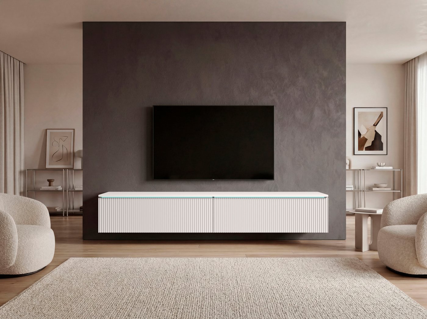 Home affaire Lowboard Vera, wahlweise mit oder ohne Beleuchtung, gefräste MDF Front mit 3D Effekt, stehend und hängend montierbar – Bild 4 von 5