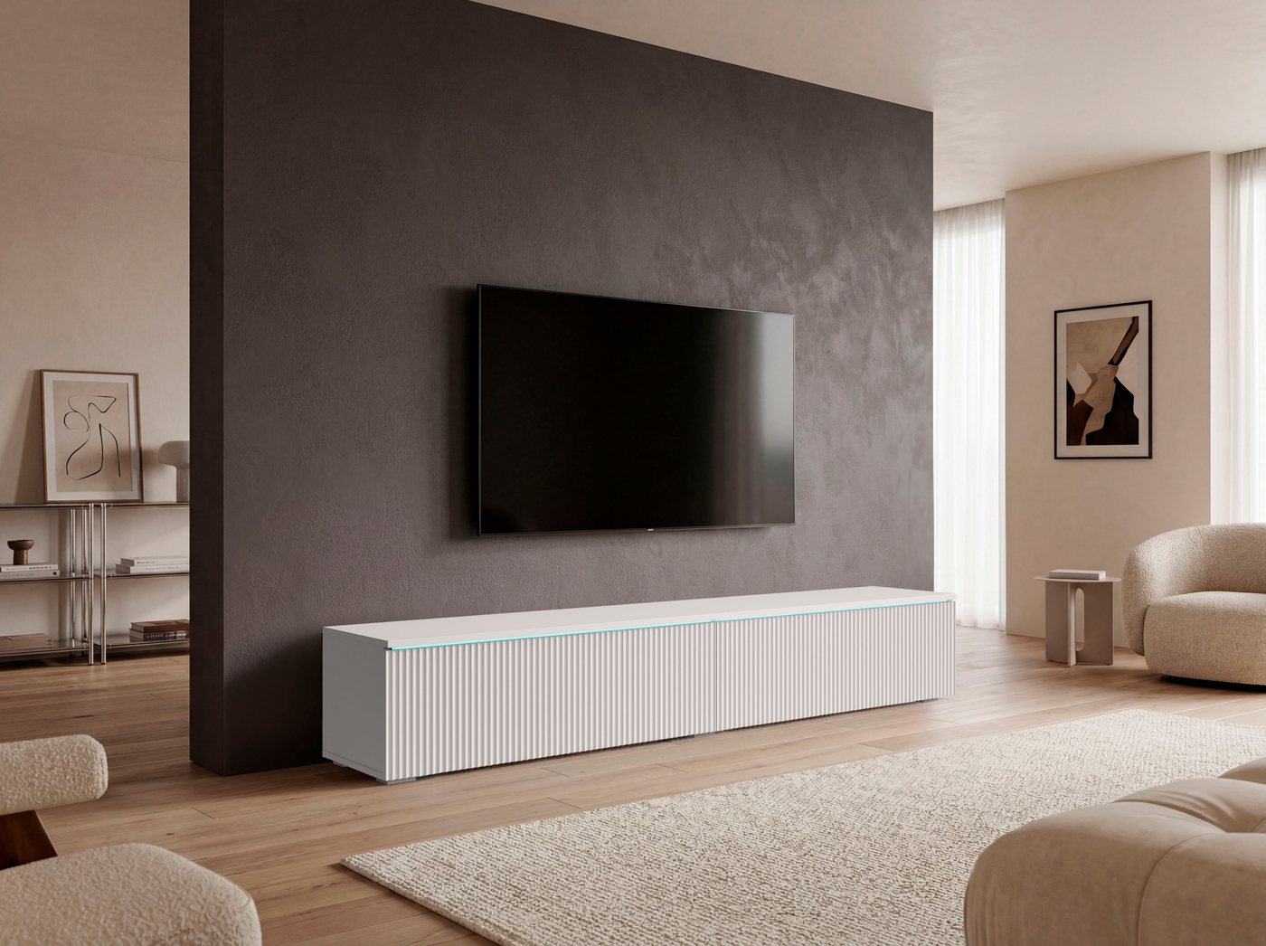 Home affaire Lowboard Vera, wahlweise mit oder ohne Beleuchtung, gefräste MDF Front mit 3D Effekt, stehend und hängend montierbar – Bild 5 von 5