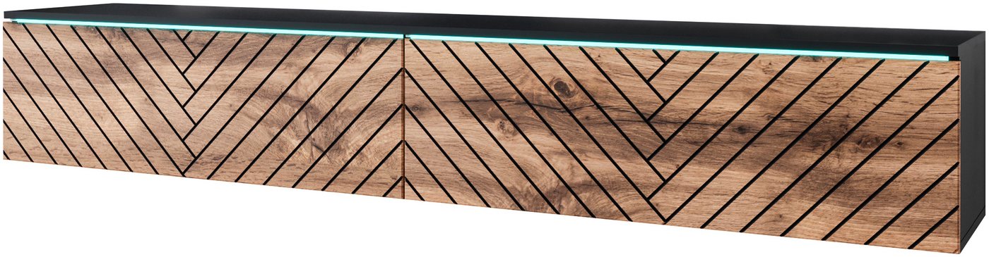 Home affaire Lowboard Vera, wahlweise mit oder ohne Beleuchtung, gefräste MDF Front mit 3D Effekt, stehend und hängend montierbar – Bild 2 von 5