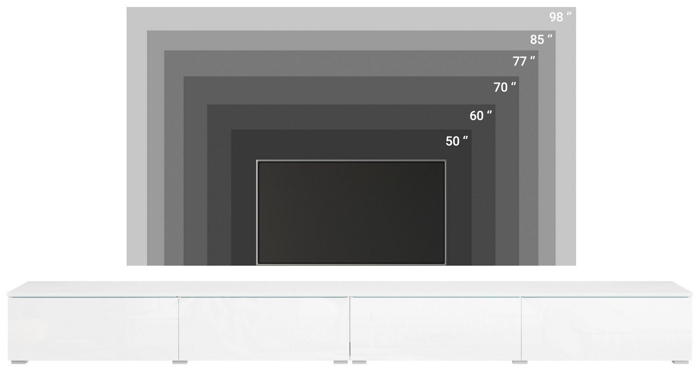 Home affaire Lowboard Vera, TV-Schrank, Breite 300 cm, verschiedene Farbausführungen (1 St), Mit LED, 4 Klappen, grifflose Fronten, hängend oder stehend – Bild 3 von 5