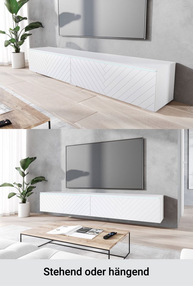 Home affaire Lowboard Vera, wahlweise mit oder ohne Beleuchtung, gefräste MDF Front mit 3D Effekt, stehend und hängend montierbar – Bild 3 von 5