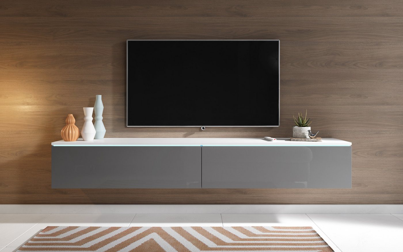 Home affaire Lowboard LOWBOARD VERA, wahlweise mit oder ohne Beleuchtung, Modernes griffloses TV-Board, 180 cm TV-Schrank, stehend und hängend – Bild 2 von 5