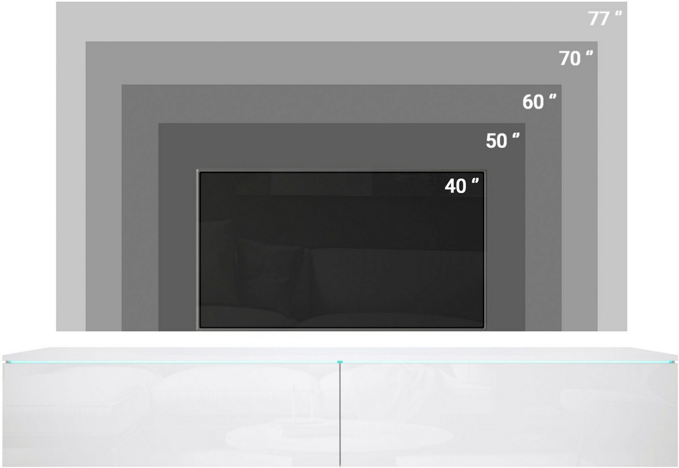 Home affaire Lowboard LOWBOARD VERA, wahlweise mit oder ohne Beleuchtung, Modernes griffloses TV-Board, 180 cm TV-Schrank, stehend und hängend – Bild 5 von 5