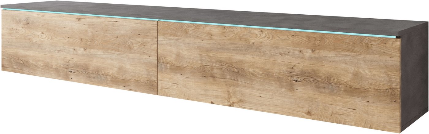 Home affaire Lowboard LOWBOARD VERA, wahlweise mit oder ohne Beleuchtung, Modernes griffloses TV-Board, 180 cm TV-Schrank, stehend und hängend – Bild 2 von 5