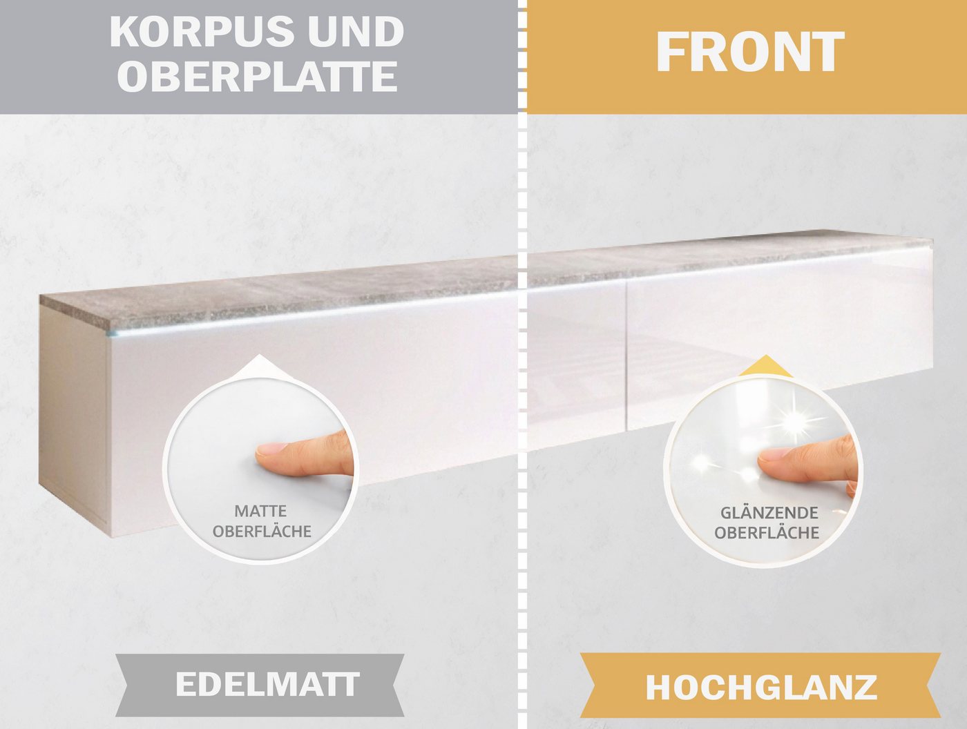 Home affaire Lowboard LOWBOARD VERA, wahlweise mit oder ohne Beleuchtung, Modernes griffloses TV-Board, 180 cm TV-Schrank, stehend und hängend – Bild 5 von 5