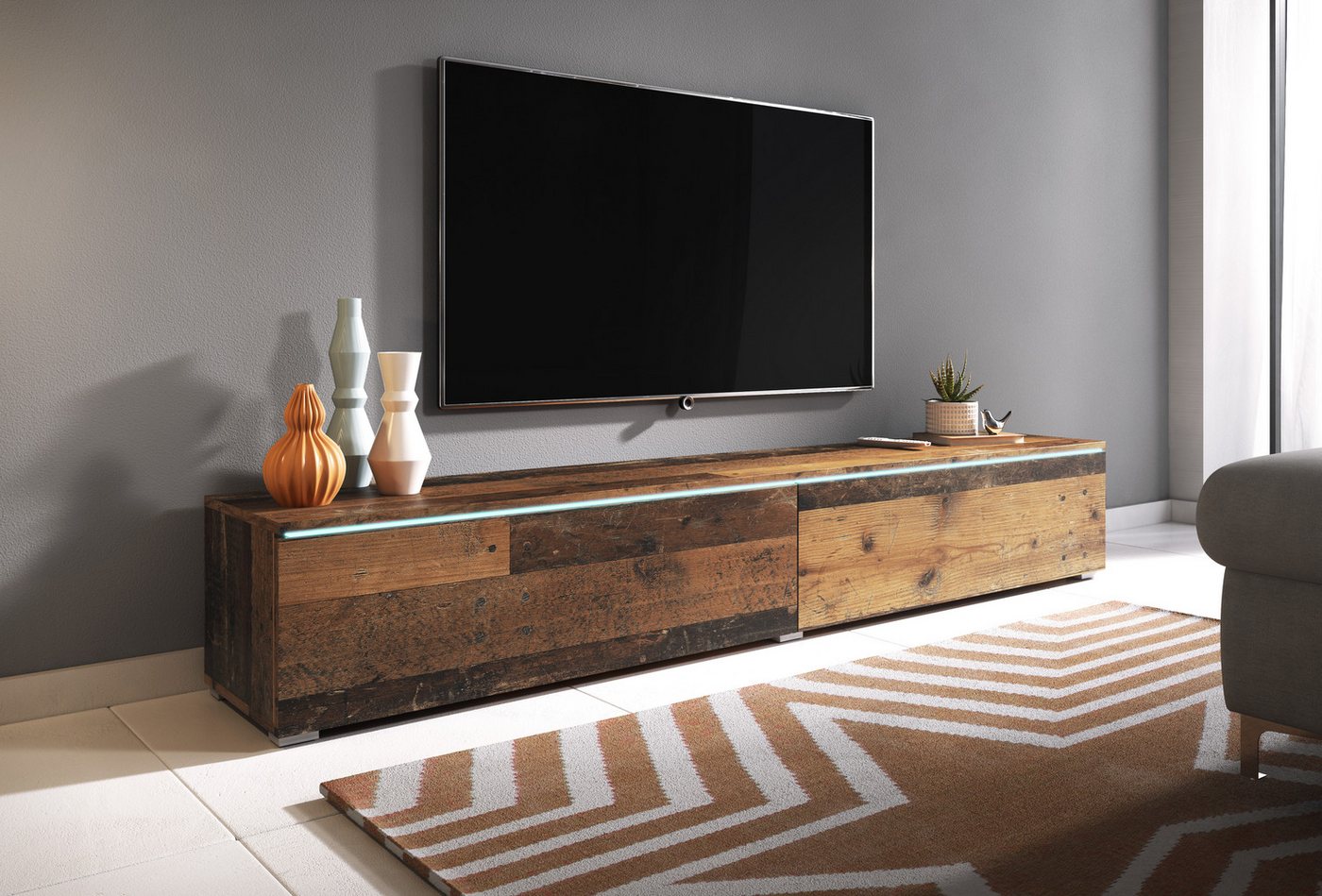 Home affaire Lowboard LOWBOARD VERA, wahlweise mit oder ohne Beleuchtung, Modernes griffloses TV-Board, 180 cm TV-Schrank, stehend und hängend – Bild 5 von 5