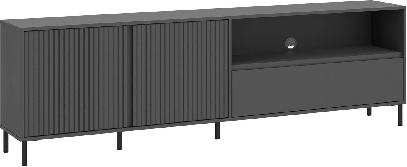Home affaire Lowboard viel Stauraum, Soft Close, 2 Türen und 1 Schubkasten, mit Metallfüßen, Breite 208 cm, grifflos, Fronten geriffelt – Bild 2 von 5
