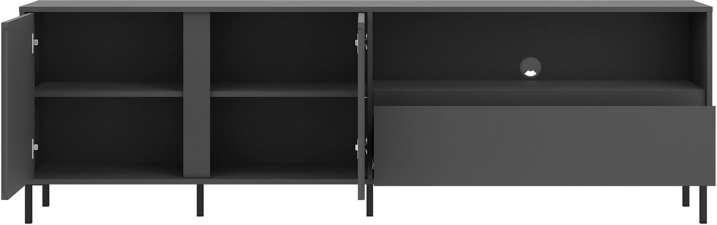 Home affaire Lowboard viel Stauraum, Soft Close, 2 Türen und 1 Schubkasten, mit Metallfüßen, Breite 208 cm, grifflos, Fronten geriffelt – Bild 3 von 5