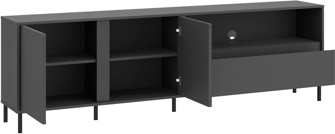 Home affaire Lowboard viel Stauraum, Soft Close, 2 Türen und 1 Schubkasten, mit Metallfüßen, Breite 208 cm, grifflos, Fronten geriffelt – Bild 4 von 5