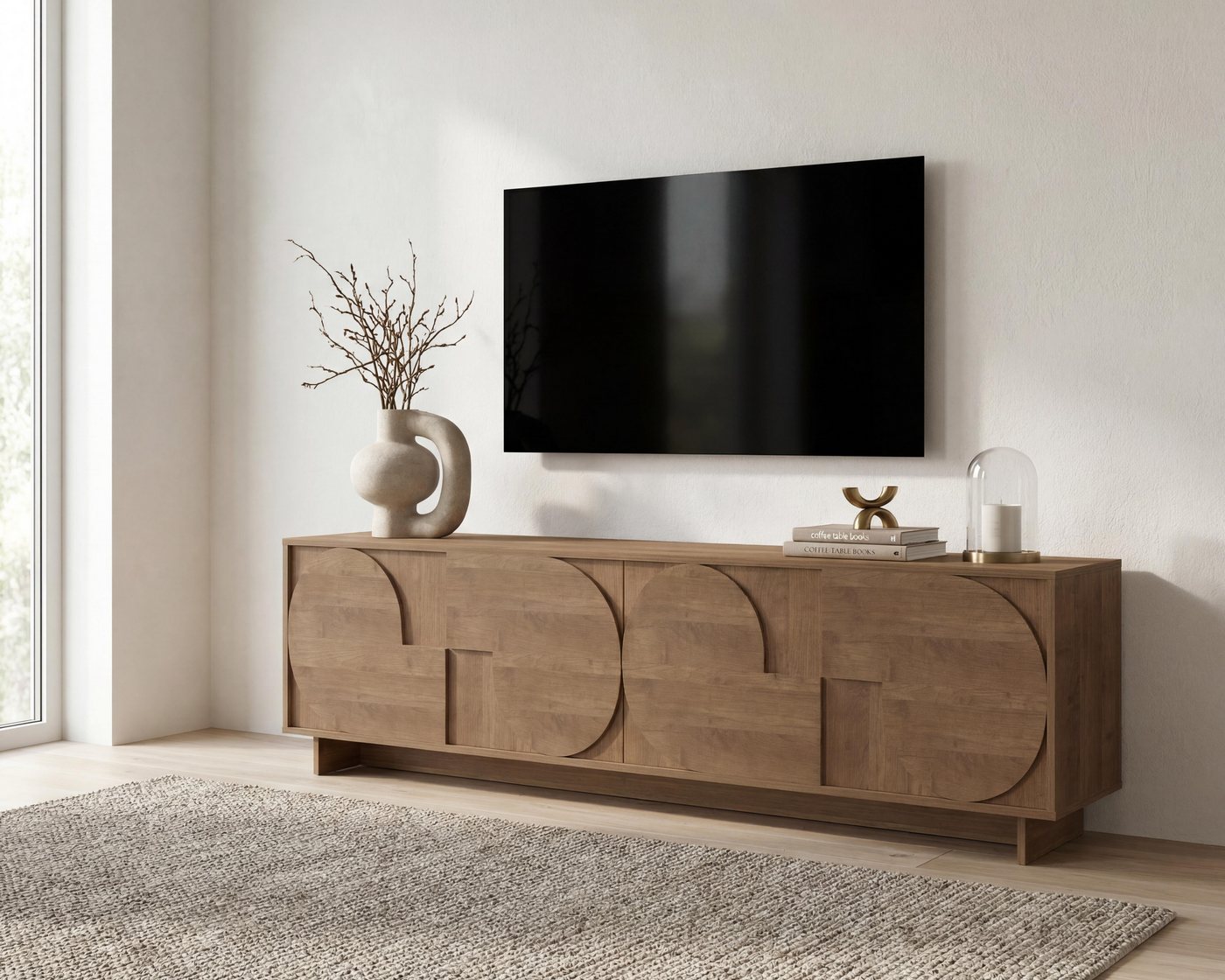 Home affaire Lowboard Zen, 205 cm breit, 4 Türen, Mediaboard, TV-Schrank, TV-Board, Push-to-open, 3D-Fronten, Mercure-Holzstruktur, viel Stauraum – Bild 2 von 5