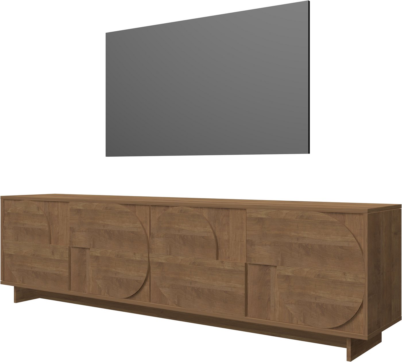 Home affaire Lowboard Zen, 205 cm breit, 4 Türen, Mediaboard, TV-Schrank, TV-Board, Push-to-open, 3D-Fronten, Mercure-Holzstruktur, viel Stauraum – Bild 3 von 5