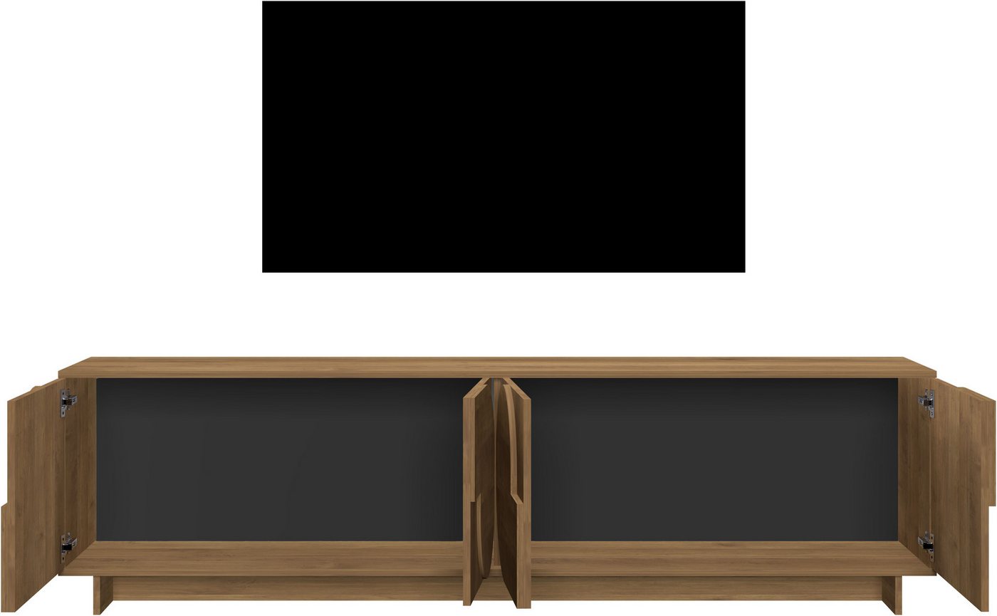 Home affaire Lowboard Zen, 205 cm breit, 4 Türen, Mediaboard, TV-Schrank, TV-Board, Push-to-open, 3D-Fronten, Mercure-Holzstruktur, viel Stauraum – Bild 5 von 5