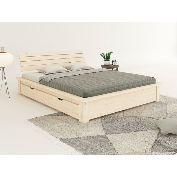 Home affaire Massivholzbett Antri, Futonbett, ergonomisch geformtes Kopfteil, stilvolles Design, Rahmen zur Ablage von Smartphone, mit Lattenrost, Bettkasten op