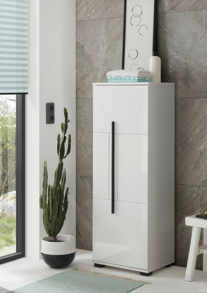Home affaire Midischrank Cantara, Badschrank in Hochglanz Weiß, Schrank im modernen Design mit schwarzen Griffen, ausreichend Stauraum – Bild 4 von 5
