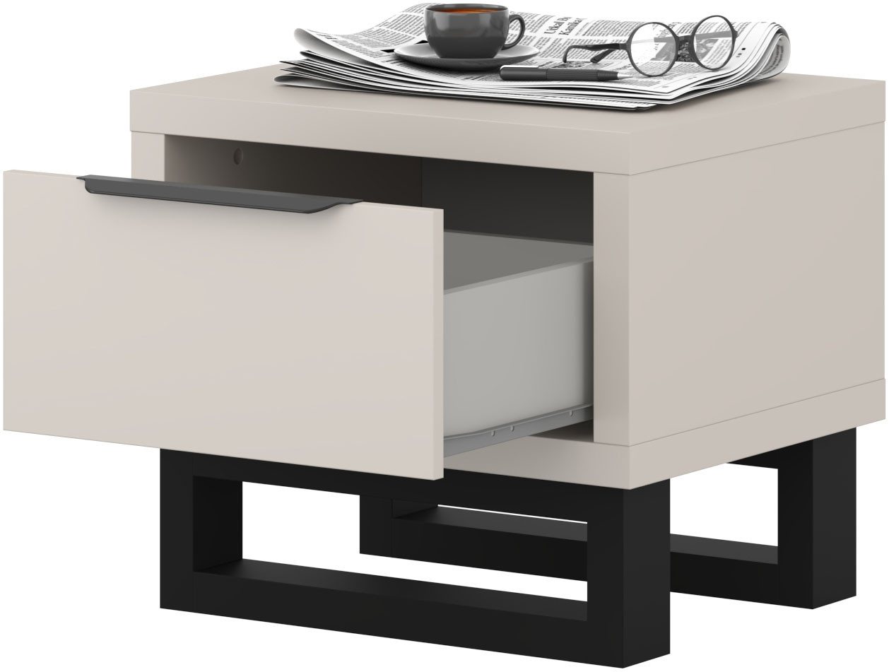 Home affaire Nachtkommode Bronne,Breite 55 cm, Nachttisch mit 1 Schublade, Moderner Nachtschrank mit Kufen in Metalloptik, Metallgriff – Bild 4 von 5
