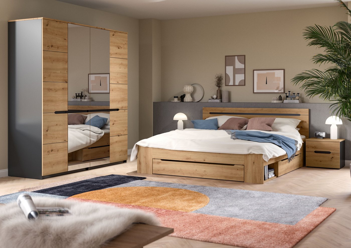 Home affaire Nachtkommode REHAT, 2er Set, je 50x37x42 cm, inkl. 2 Schubkästen (2 St., TOPSELLER!, individuell platzierbar nicht nur im Schlafzimmer), Nachttisch – Bild 5 von 5