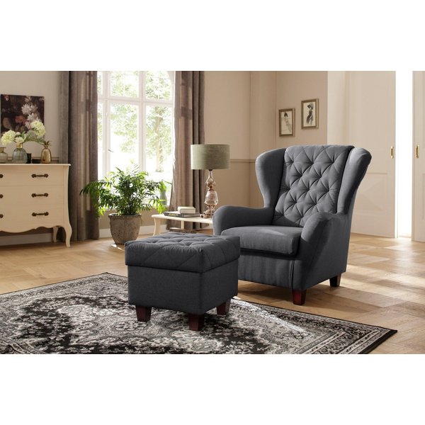 Home affaire Ohrensessel Alexander, B: 92 cm, Sitzhöhe: 44 cm, Set: mit Hocker