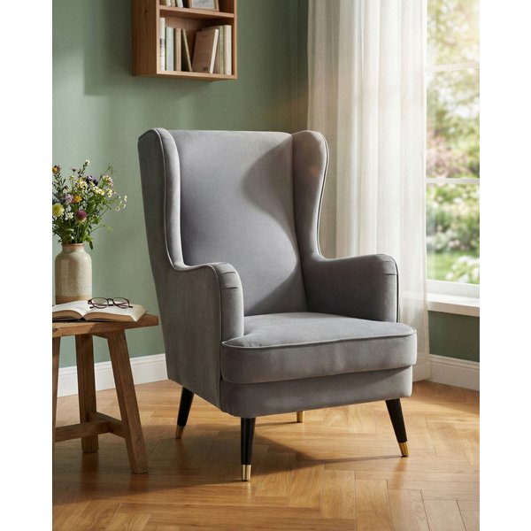 Home affaire Ohrensessel ZILLER, TV-Sessel, frei im Raum stellbar, in Cord und Samtvelours, Holzfüsse mit dekorativen Metallhülsen, Traumhafter Relaxsessel