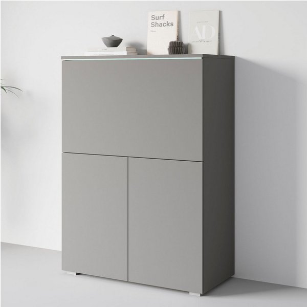 Home affaire PC-Schrank Vera, Sekretär, Home-Office-Schreibtisch mit LED-Beleuchtung (1 St), Multifunktional mit Stauraum, klappbare Tischfläche, LED, B 90 cm