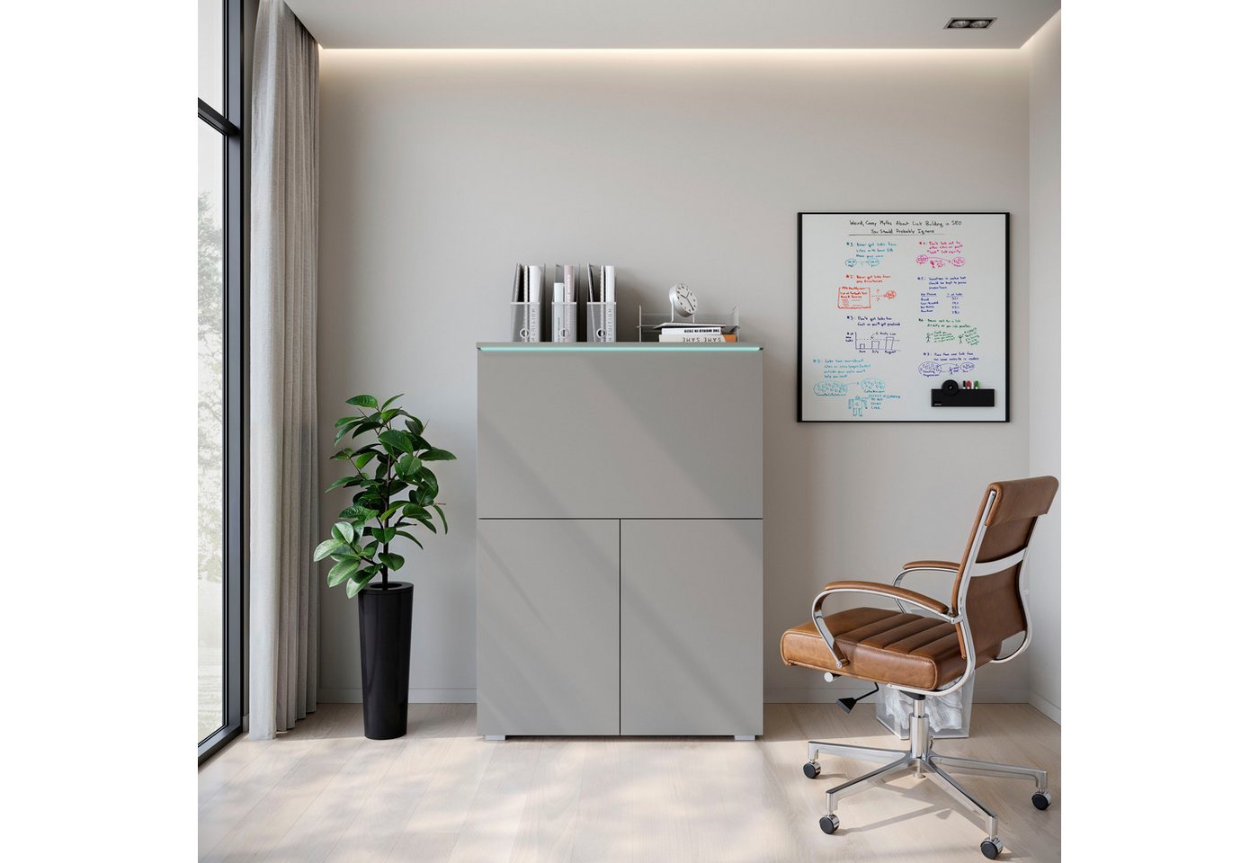 Home affaire PC-Schrank Vera, Sekretär, Home-Office-Schreibtisch mit LED-Beleuchtung (1 St), Multifunktional mit Stauraum, klappbare Tischfläche, LED, B 90 cm – Bild 5 von 5