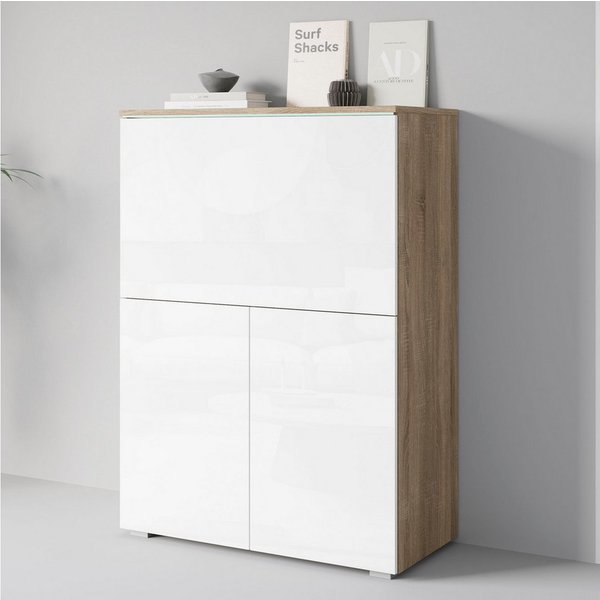 Home affaire PC-Schrank Vera, Sekretär, Home-Office-Schreibtisch mit LED-Beleuchtung (1 St), Multifunktional mit Stauraum, klappbare Tischfläche, LED, B 90 cm