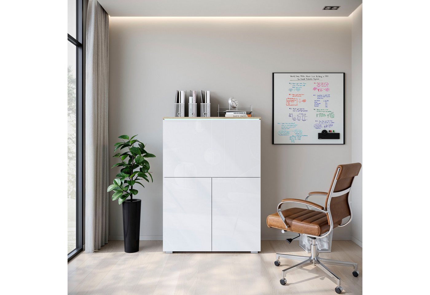 Home affaire PC-Schrank Vera, Sekretär, Home-Office-Schreibtisch mit LED-Beleuchtung (1 St), Multifunktional mit Stauraum, klappbare Tischfläche, LED, B 90 cm – Bild 5 von 5