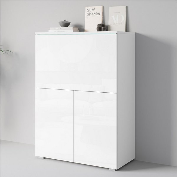 Home affaire PC-Schrank Vera, Sekretär, Home-Office-Schreibtisch mit LED-Beleuchtung (1 St), Multifunktional mit Stauraum, klappbare Tischfläche, LED, B 90 cm