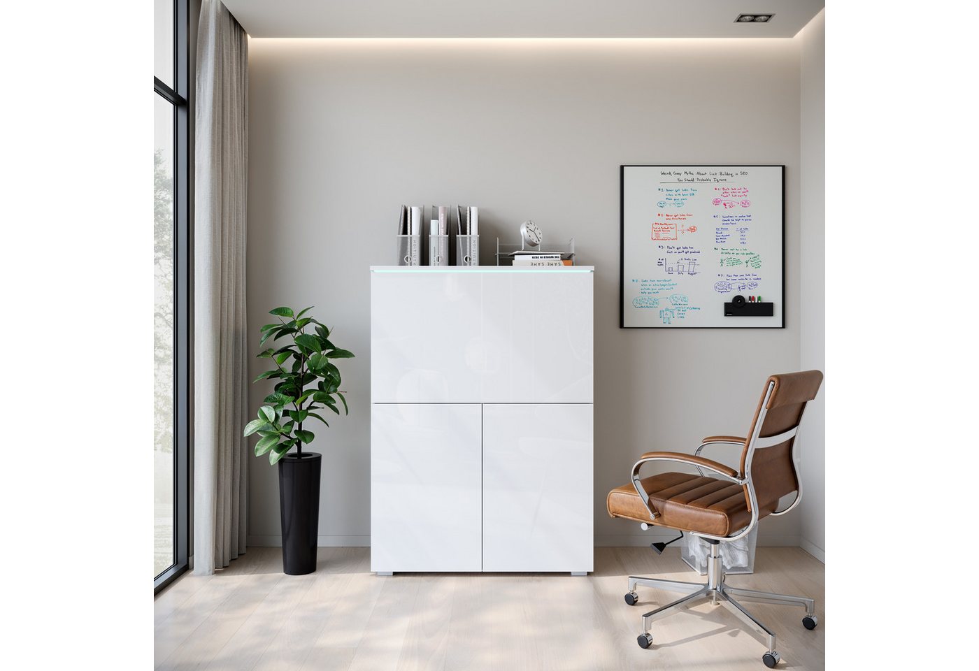 Home affaire PC-Schrank Vera, Sekretär, Home-Office-Schreibtisch mit LED-Beleuchtung (1 St), Multifunktional mit Stauraum, klappbare Tischfläche, LED, B 90 cm – Bild 5 von 5