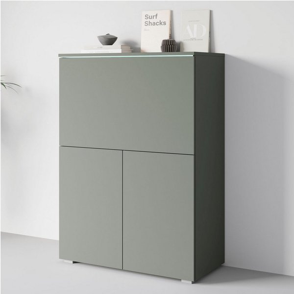 Home affaire PC-Schrank Vera, Sekretär, Home-Office-Schreibtisch mit LED-Beleuchtung (1 St), Multifunktional mit Stauraum, klappbare Tischfläche, LED, B 90 cm