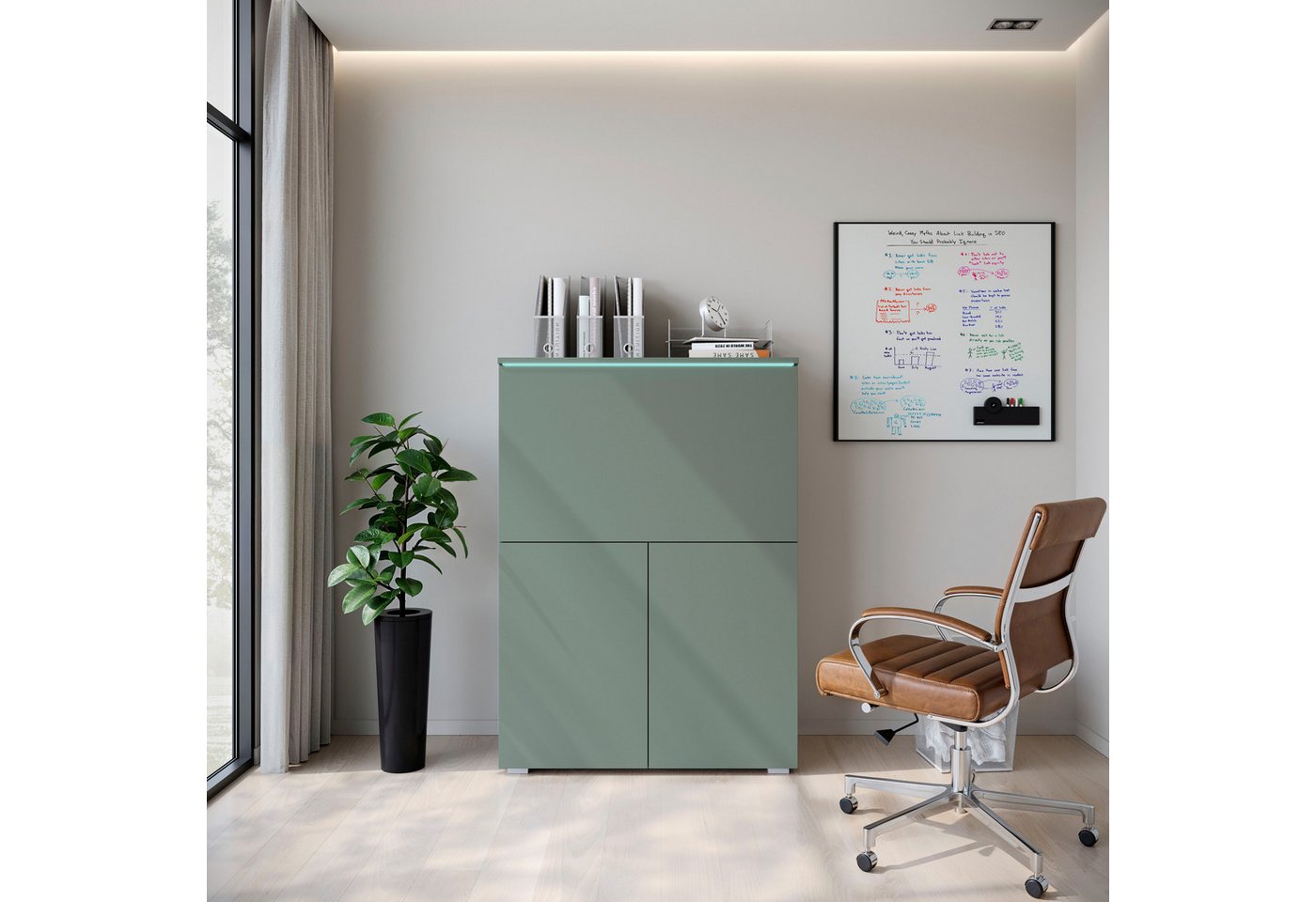 Home affaire PC-Schrank Vera, Sekretär, Home-Office-Schreibtisch mit LED-Beleuchtung (1 St), Multifunktional mit Stauraum, klappbare Tischfläche, LED, B 90 cm – Bild 5 von 5