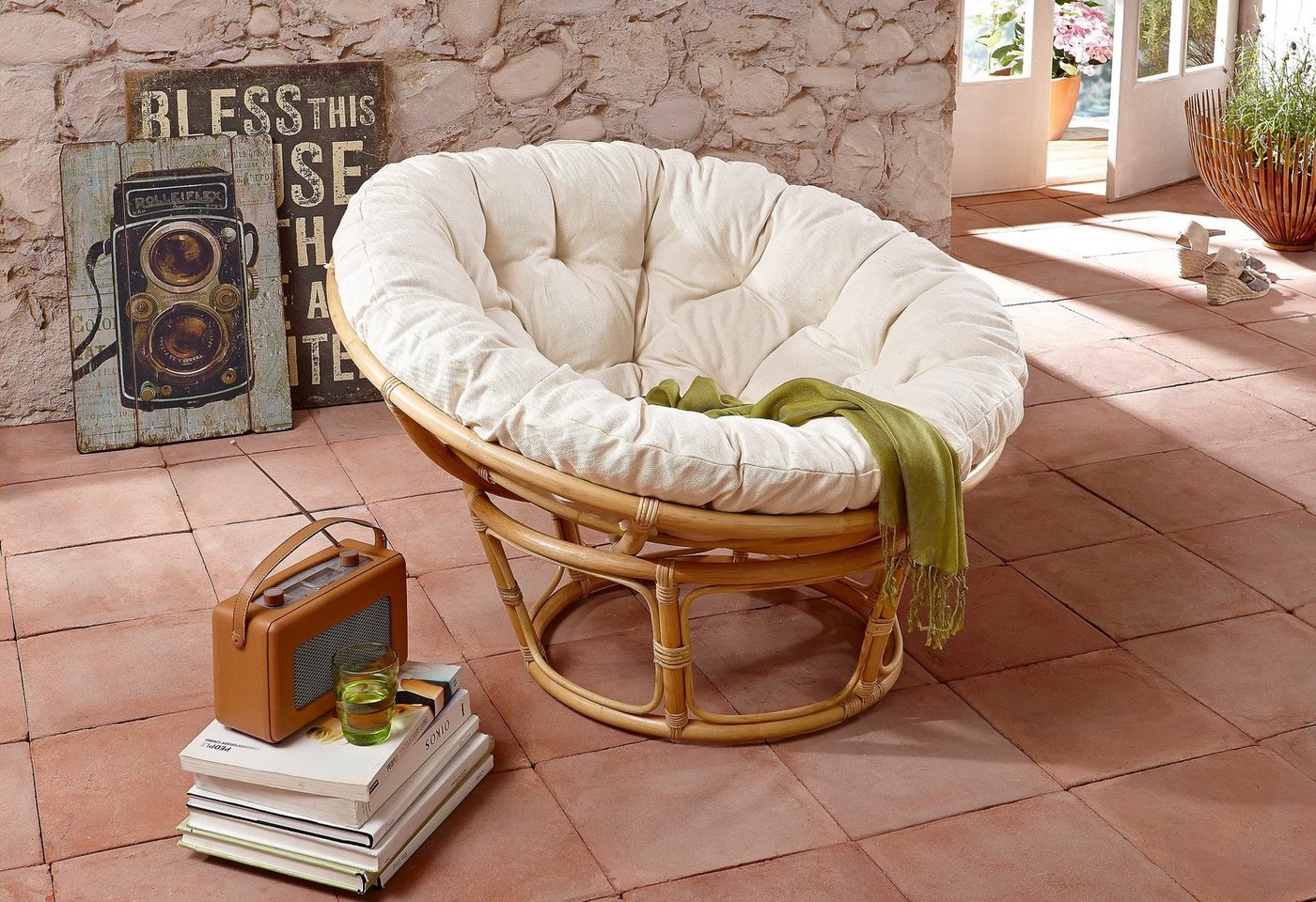 Home affaire Rattanstuhl Papasansessel, aus geflochtenem Rattan, in verschiedenen Größen (80-110 cm) – Bild 2 von 5