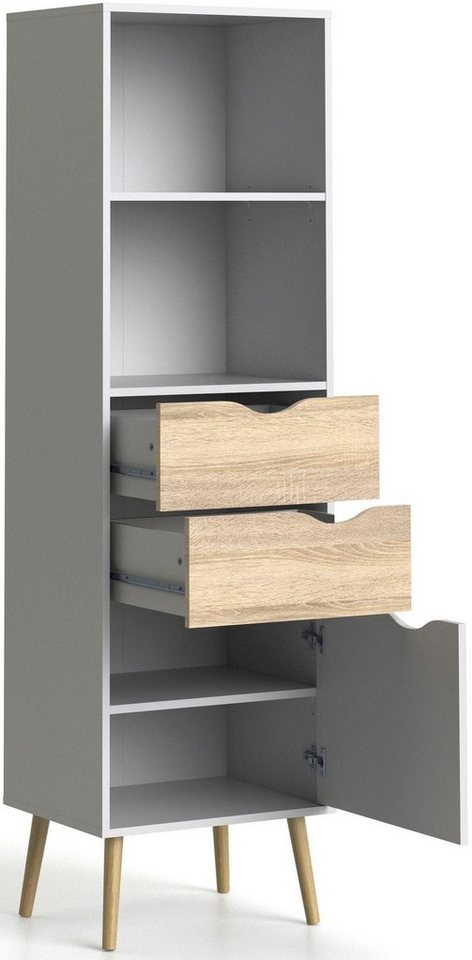 Home affaire Regal Oslo Standregal, Aktenregal, Stauraumregal, Ablageregal, mit 1 Tür, 2 Schubladen, 2 offenen Fächern – Bild 4 von 5