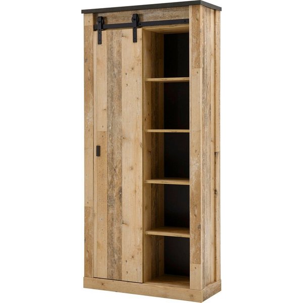 Home affaire Regal SHERWOOD, modernes Holz Dekor, mit Scheunentorbeschlag aus Metall, Höhe 201 cm