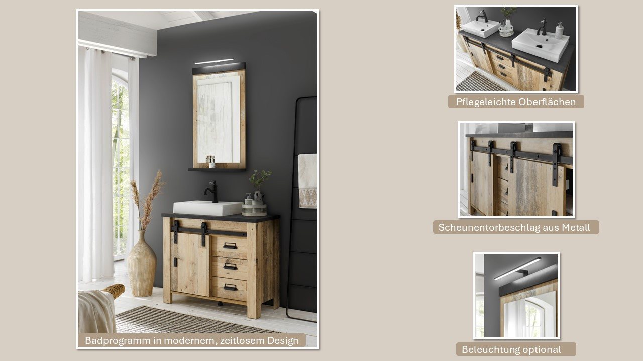 Home affaire Regal SHERWOOD, modernes Holz Dekor, mit Scheunentorbeschlag aus Metall, Höhe 201 cm – Bild 3 von 5