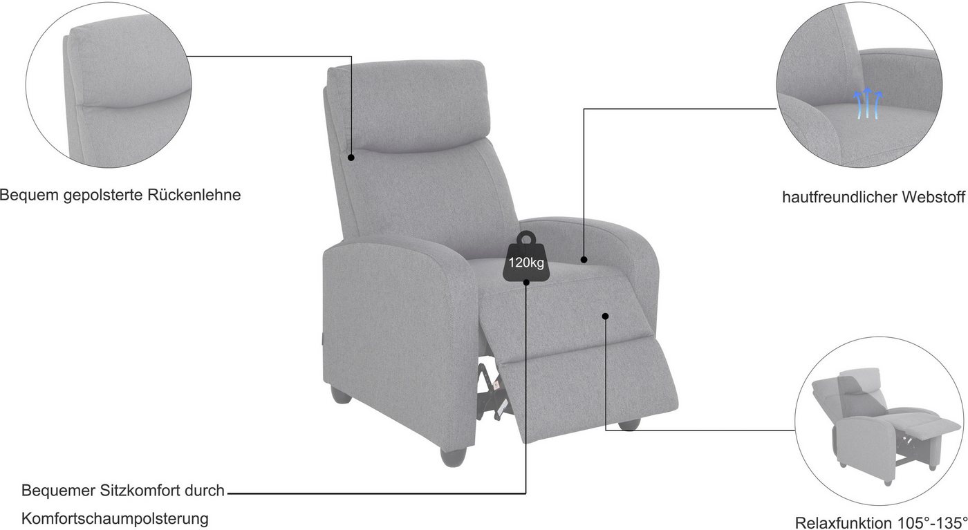 Home affaire Relaxsessel JULINOR, TV-Sessel, Ruhesessel mit Schlaffunktion, Webstoff, Liegesessel mit manueller Relaxfunktion – Bild 3 von 5