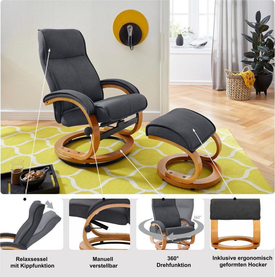 Home affaire Relaxsessel Lille, TV-Sessel, Sessel mit Hocker, Wohnzimmer, Schlaffunktion, Luxus-Microfaser Bezug und Holzgestell, Sitzhöhe 46 cm – Bild 3 von 5